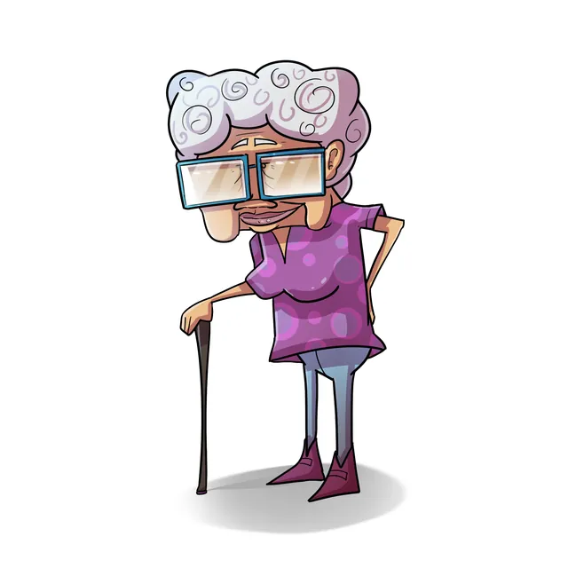 Granny with a walking stick
