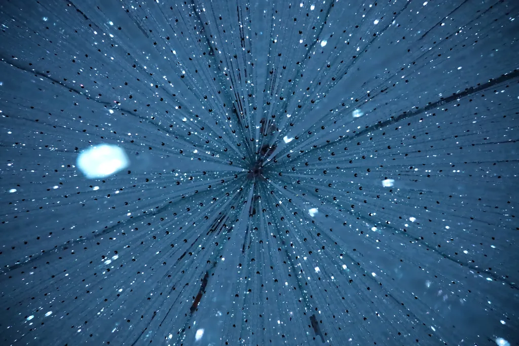 Lights on strings running towards a single point, like a starry sky